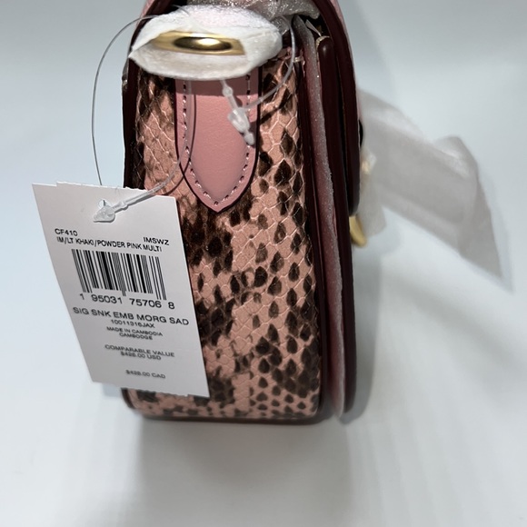 💖 NWT COACH SADDLE BAG IN PINK AND SNAKE-EMBOSSED LEATHER - Picture 11 of 14